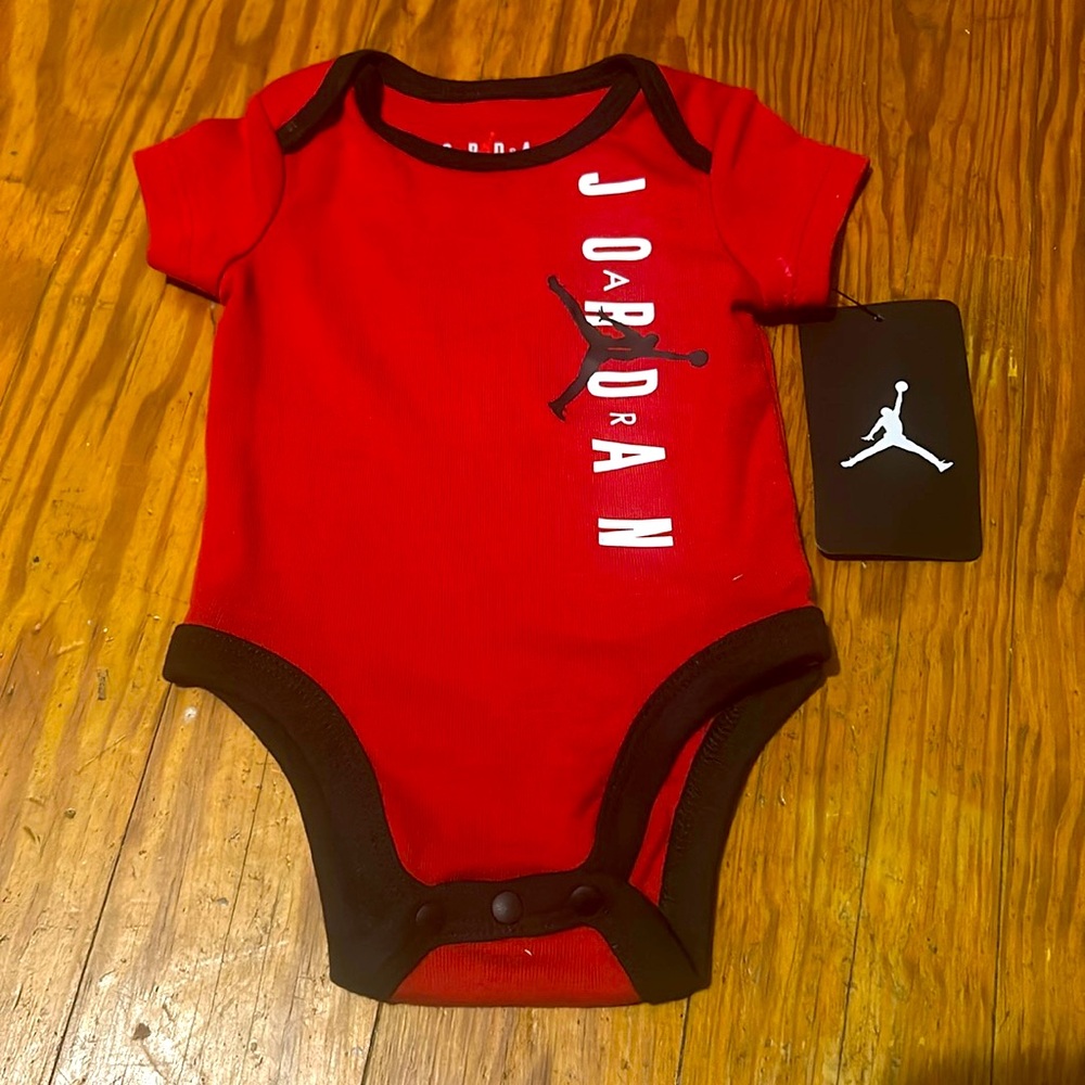 Jordan Red Black Baby Onesie Size 0-3M